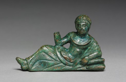 Vessel Ornament of Banqueter Holding an Omphalos, probably 400-375 BC. Italy, Etruscan, early 4th