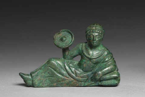 Vessel Ornament of Banqueter, probably 400-375 BC. Italy, Etruscan, early 4th Century BC. Bronze;