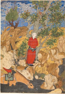 Aulad Tied to a Plane Tree, from a Shahnama by Firdausi, 1575-1600. Sadiqi Bek (Iranian, 1533-1609)