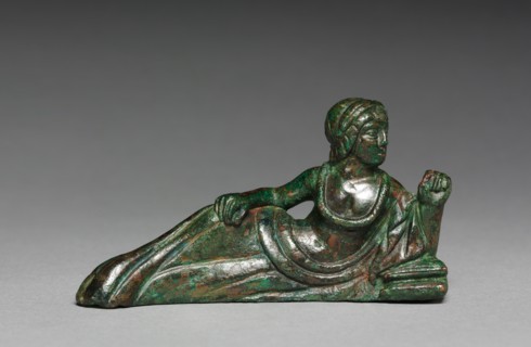 Vessel Ornament of Banqueter, probably 400-375 BC. Italy, Etruscan, early 4th Century BC. Bronze;