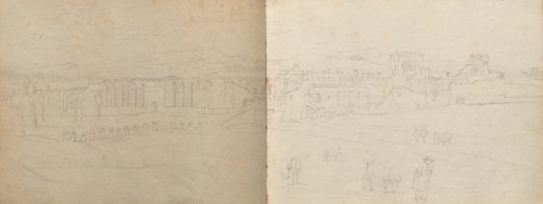 Album with Views of Rome and Surroundings, Landscape Studies, page 08b and 09 a: Panoramic view of