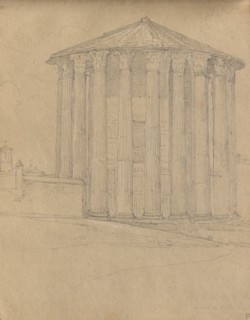 Album with Views of Rome and Surroundings, Landscape Studies, page 32a: Roman Temple. Franz Johann