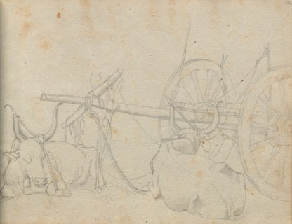 Album with Views of Rome and Surroundings, Landscape Studies, page 37a: Oxen and Wagon. Franz