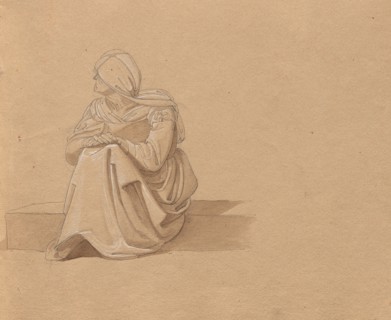 Album with Views of Rome and Surroundings, Landscape Studies, page 19a: Seated Female Figure. Franz