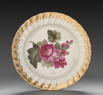 Plate from Dessert Service: Hollyhock, c. 1800. Derby (Crown Derby Period) (British). Porcelain;