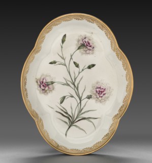 Quatrelobed Dish from Dessert Service: Pinks--Maddocks Beauty, c. 1800. Derby (Crown Derby Period)