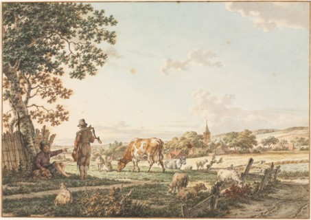 Pastoral Landscape with Village, 1799. Jacob Cats (Dutch, 1741-1799). Watercolor, point of brush