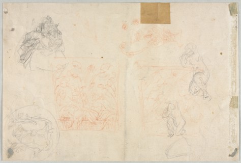 Various Sketches of Figures and Plants (verso), 19th century. Anonymous. Red chalk and graphite;