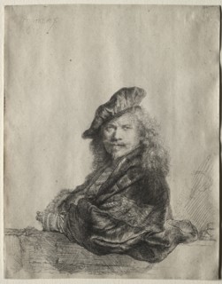 Self-Portrait Leaning on a Stone Sill, 1639. Rembrandt van Rijn (Dutch, 1606-1669). Etching and
