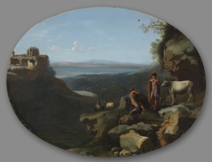 Mercury and Argus in a Landscape, c. 1635. Dirck van der Lisse (Dutch, 1669). Oil on copper;