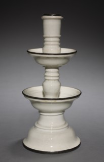 Candlestick, 1600s. China, Ming dynasty (1368-1644). Glazed porcelain with metal rims; overall: 32