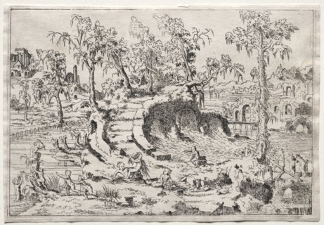 Landscapes: Landscape with Putti, c. 1550. Léon Davent (French). Etching; sheet: 17 x 24.8 cm (6