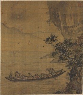 Boating in Moonlight, 1500s. Korea, Joseon dynasty (1392-1910). Album leaf, ink on silk; image: 30