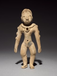 Female Figurine, 300-600. Mexico, Veracruz, Huastec, Panuco Style. Pottery with black pigment;