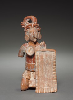 Warrior Figurine with Shield, 600-900. Mexico, Classic Maya, Jaina style. Molded and modeled