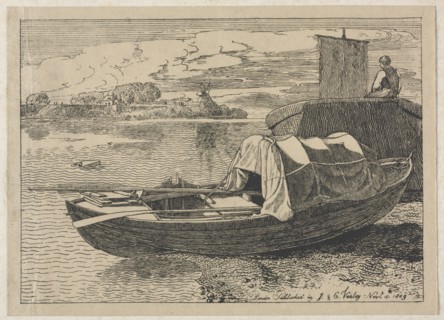 Boats on a River, Windmill in Distance, 1809. Cornelius Varley (British, 1781-1873). Lithograph