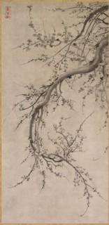 Prunus, 17th century. Attributed to Kano Eino (Japanese, 1631-1697). Hanging scroll; ink on paper;