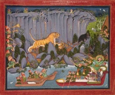Tiger Hunt of Ram Singh II, c. 1830-1840. India, Rajasthan, Kota school, 19th century. Ink, color