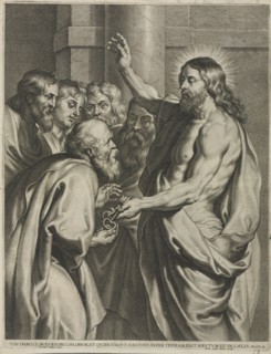 Christ Giving the Keys to Peter. Pieter I de Jode (Flemish, 1570-1634), after Peter Paul Rubens