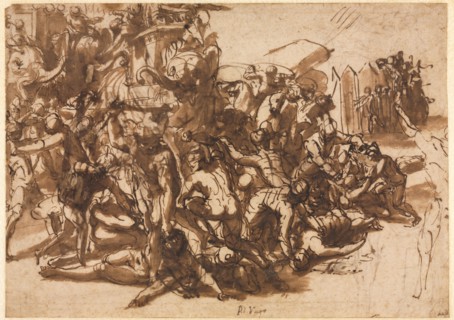 Poros Assailed by the Macedonian Army (recto), c. 1545/47. Perino del Vaga (Italian, 1500/01-1547).