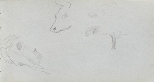 Sketchbook, page 53: Animal Studies and Tree Study. Ernest Meissonier (French, 1815-1891).