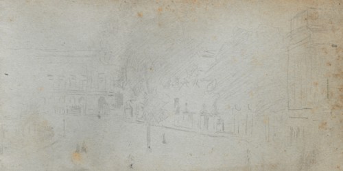 Sketchbook, page 01: Street Scene, 1905-10. Ernest Meissonier (French, 1815-1891). Graphite; sheet:
