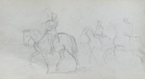 Sketchbook, page 91: Figures on Horseback. Ernest Meissonier (French, 1815-1891). Graphite;