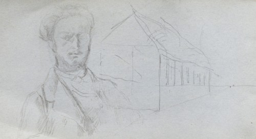 Sketchbook, page 99: Study of Figure, Building. Ernest Meissonier (French, 1815-1891). Graphite