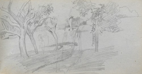 Sketchbook, page 74: Landscape Study. Ernest Meissonier (French, 1815-1891). Graphite