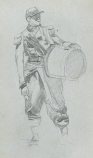 Sketchbook, page 79: Soldier with Drum. Ernest Meissonier (French, 1815-1891). Graphite;