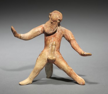 Dancing Satyr, 500-475 BC. Greece, Boeotia, early 5th Century BC. Painted terracotta; overall: 9.8