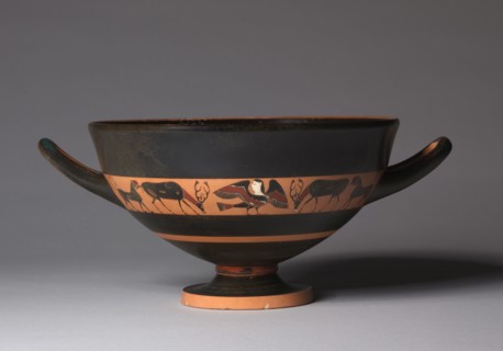 Band Skyphos, c. 540 BC. Greece, 6th Century BC. Black-figure terracotta; diameter: 22.5 cm (8 7/8