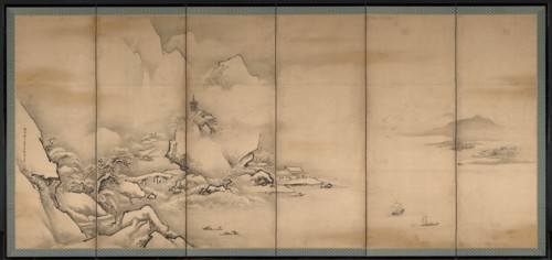 The Four Seasons, 1668. Kano Tan’yu (Japanese, 1602-1674). Six-panel folding screen, ink and slight