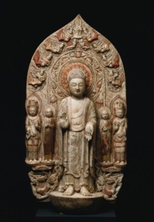Stele with Shakyamuni and Maitreya, c. 570s. China, Northern Qi dynasty (550-577). Marble with