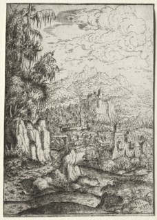 Landscape with a Road to a Castle on an Island in a River, 1554. Hanns Lautensack (German,