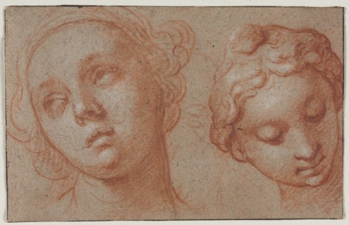 Two Female Heads, first half 17th century. Abraham Bloemaert (Dutch, 1564-1651). Red chalk