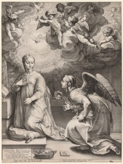 The Life of the Virgin: The Annunciation, 1594. Hendrick Goltzius (Dutch, 1558–1617). Engraving;