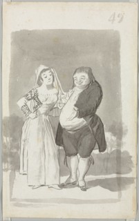 Prostitute Soliciting a Fat, Ugly Man (recto); Young Woman Wringing Her Hands over a Man's Naked