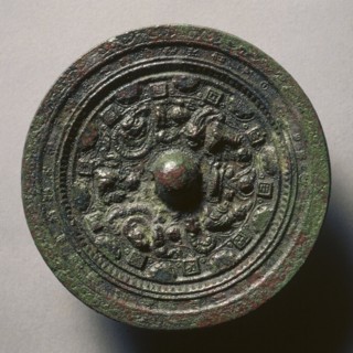 Mirror with Deities and Animals Surrounded by Rings of Squares and Semicircles, early 2nd Century -