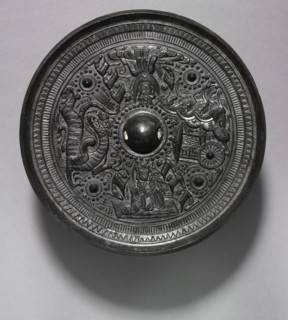 Mirror with Deities, Chariot, and the White Tiger, 100-200. China, Eastern Han dynasty (25-220).