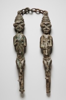 Figure Pair, 1800s. Guinea Coast, Nigeria, Yoruba, 19th century. Brass and iron; overall: 15 cm (5