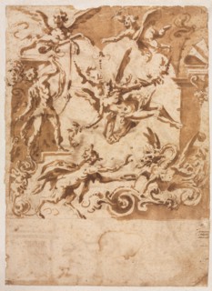 Grotesque with a Satyr Feeding a Dragon (recto); Grotesque with a Leaping Centaur (verso), c.