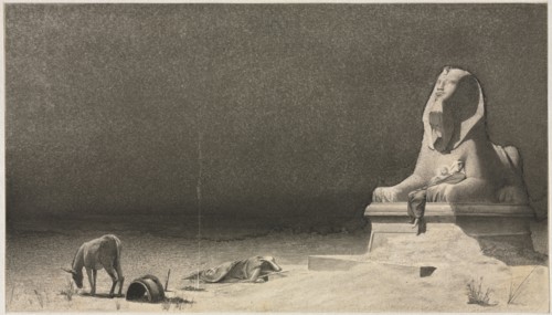 The Rest on the Flight into Egypt (recto); Sketch of a Sphinx [?] (verso), c. 1879-80. Luc-Olivier