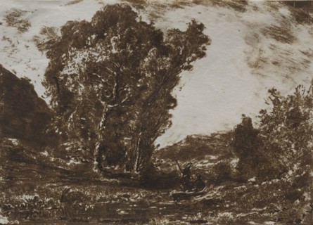 Two Boatmen in a Marsh near a Cluster of Trees, c. 1857. Henri-Joseph-Constant Dutilleux (French,