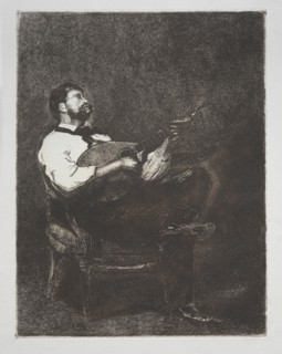 Première suite de dix eaux-fortes par François Bonvin, peintre: Guitar Player, 1861. François