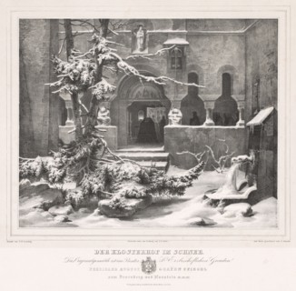 Churchyard with Snow, c. 1835. Andreas Borum (German, 1799-1853), after Carl Friedrich Lessing