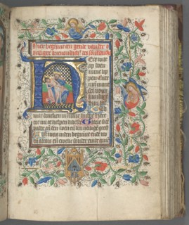 Book of Hours (Use of Utrecht): fol. 63r, Initial with Holy Trinity, c. 1460-1465. Master of
