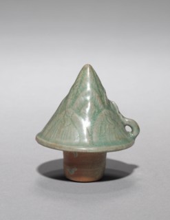 Lid for Bamboo Shoot-shaped Ewer, 1100s. Korea, Goryeo period (918-1392). Earthenware with carved