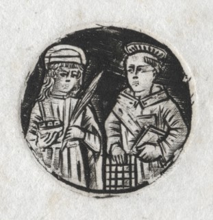 St. Lawrence and St. Lucy, c. 1487. Italy, 19th century. Round niello engraving; sheet: 3.6 x 3.5