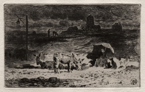 The Donkeys at the Hill of the Cailles, c. 1875. Félix Hilaire Buhot (French, 1847-1898). Etching;